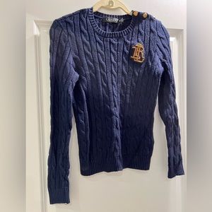 Ralph Lauren Women’s Button-Trim Cableknit Cotton Sweater, Indigo Sail, Size XsP